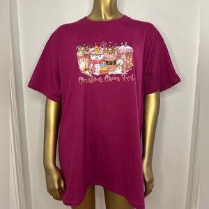 NWOT Womens Holiday Christmas Cheer Fuel Coffee Short Sleeve T-shirt Sz Large